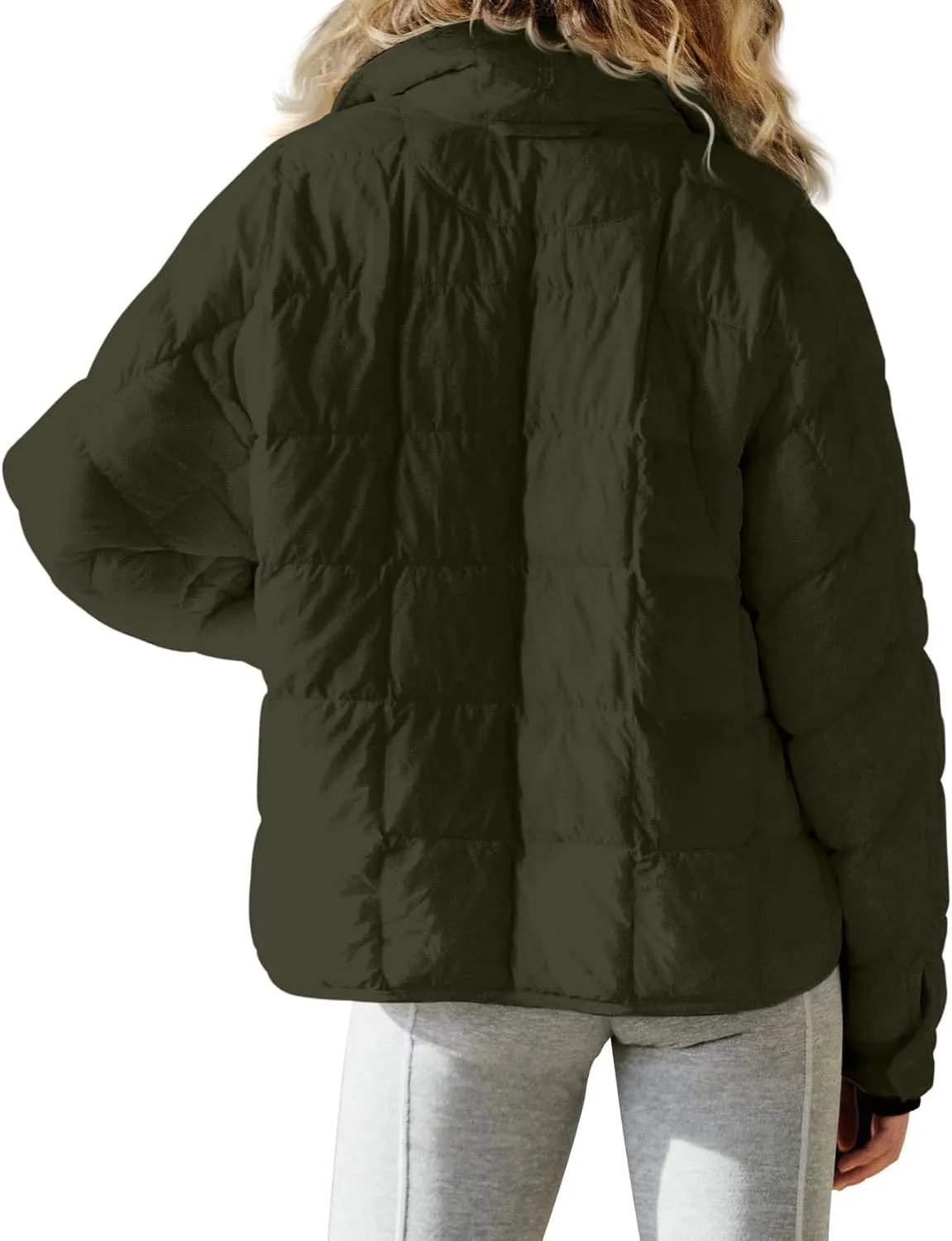 Canbebig Womens Quilted Puffer Jackets Oversized Lightweight Zipper Down Coats Long Sleeve Packable Jackets with Pockets