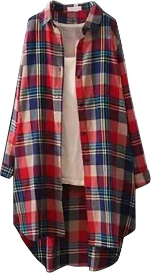 Cardigan for Women 2024 Plaid Print Tunic Tops Fall Fashion Plus Size Open Front Roll Up Sleeve Button Down Shirts