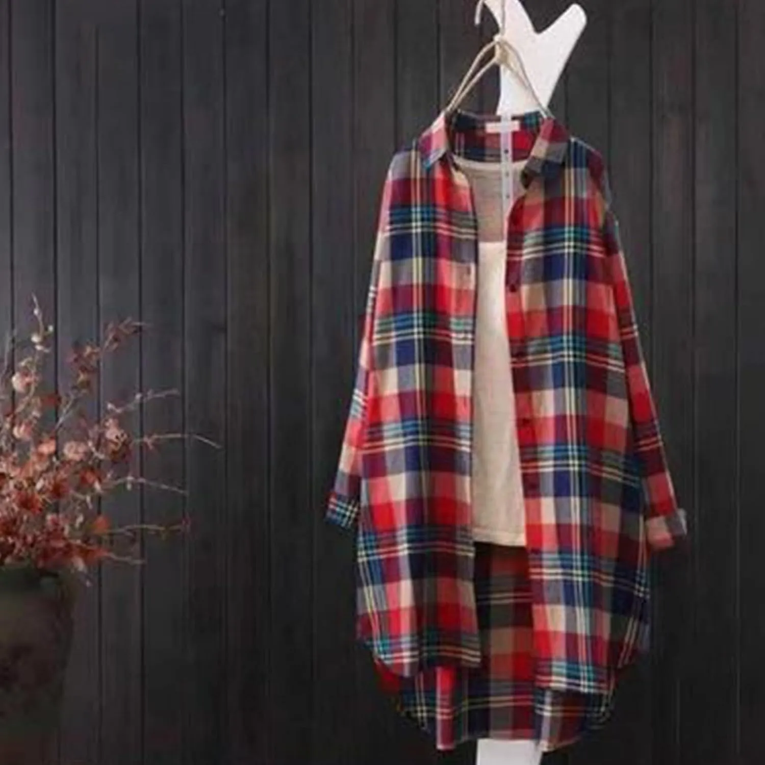Cardigan for Women 2024 Plaid Print Tunic Tops Fall Fashion Plus Size Open Front Roll Up Sleeve Button Down Shirts