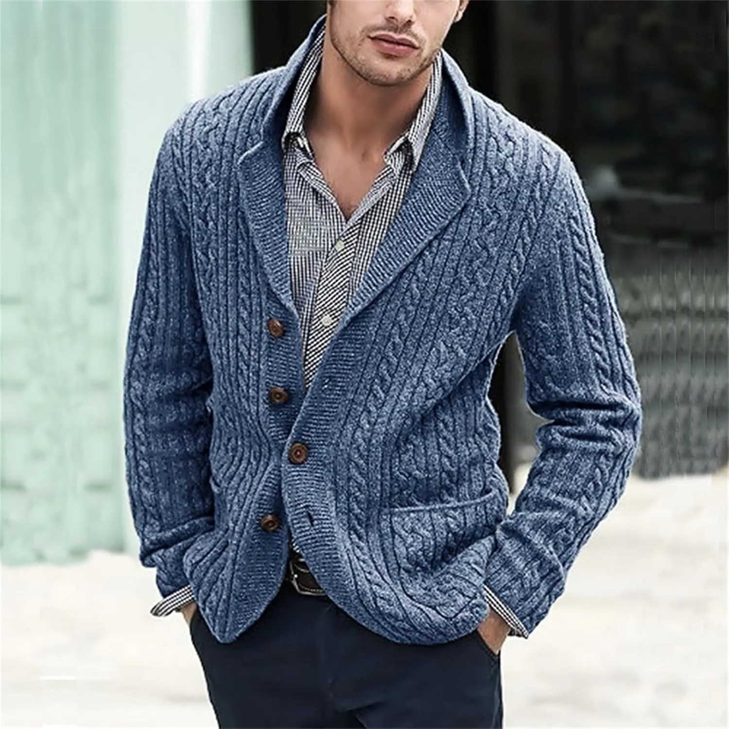 Cardigan Sweater for Men Lapel Button Down Coat Loose Casual Sweaters Long Sleeve Business Tops Vintage Coat Trendy