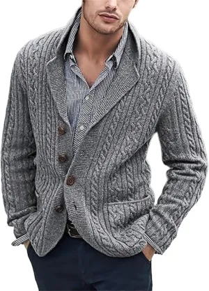 Cardigan Sweater for Men Lapel Button Down Coat Loose Casual Sweaters Long Sleeve Business Tops Vintage Coat Trendy