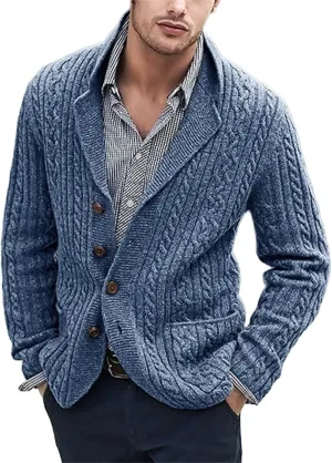 Cardigan Sweater for Men Lapel Button Down Coat Loose Casual Sweaters Long Sleeve Business Tops Vintage Coat Trendy