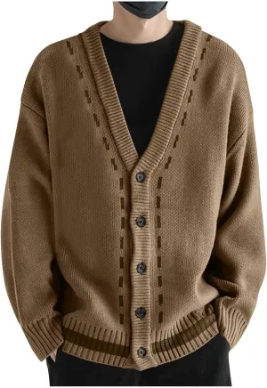 Cardigan Sweaters for Men Vintage Open Front Sweater Button Down Knit Cardigan Plus Size V Neck Sweaters