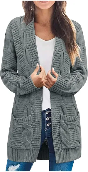 Cardigan Sweaters for Women Cable Knit Oversized Cardigans Aesthetic Open Front Chunky Cardigan Sweaters with Pockets