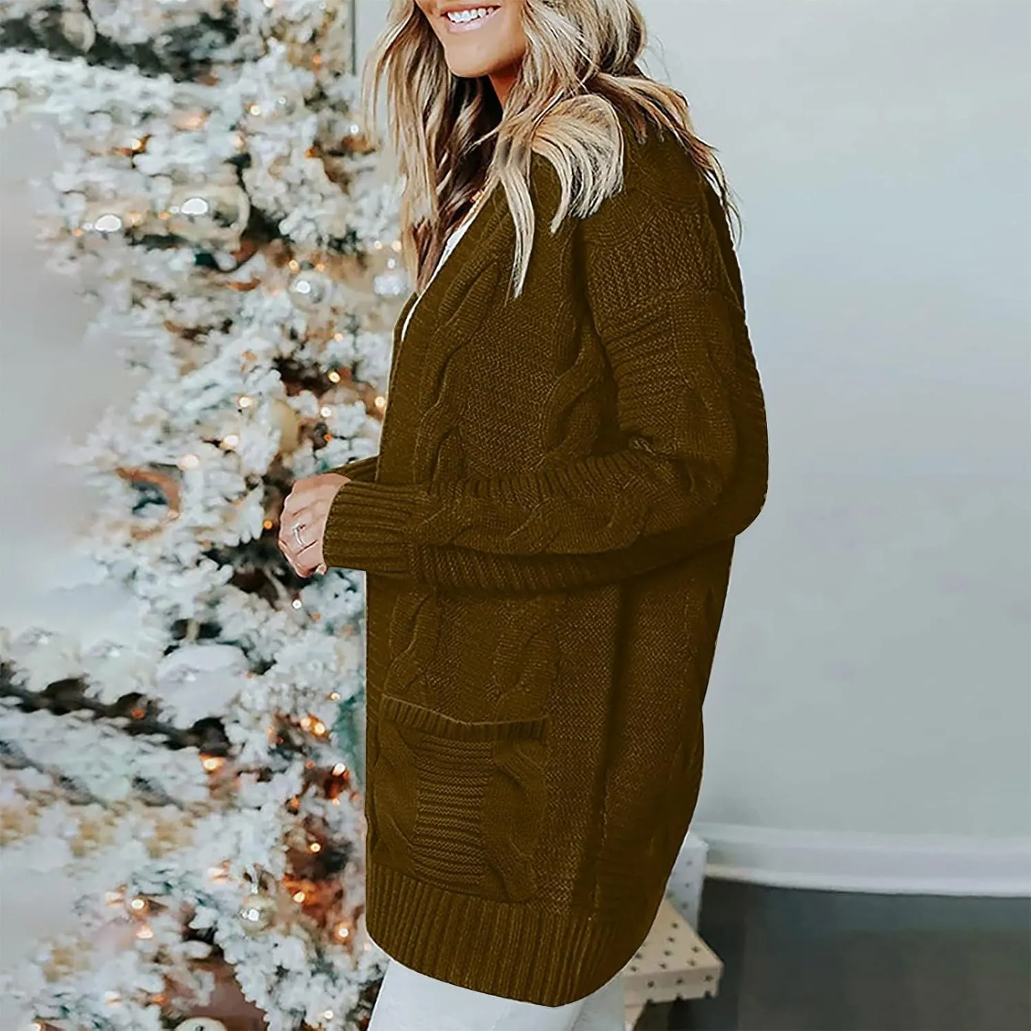 Cardigan Sweaters for Women Cable Knit Oversized Cardigans Aesthetic Open Front Chunky Cardigan Sweaters with Pockets