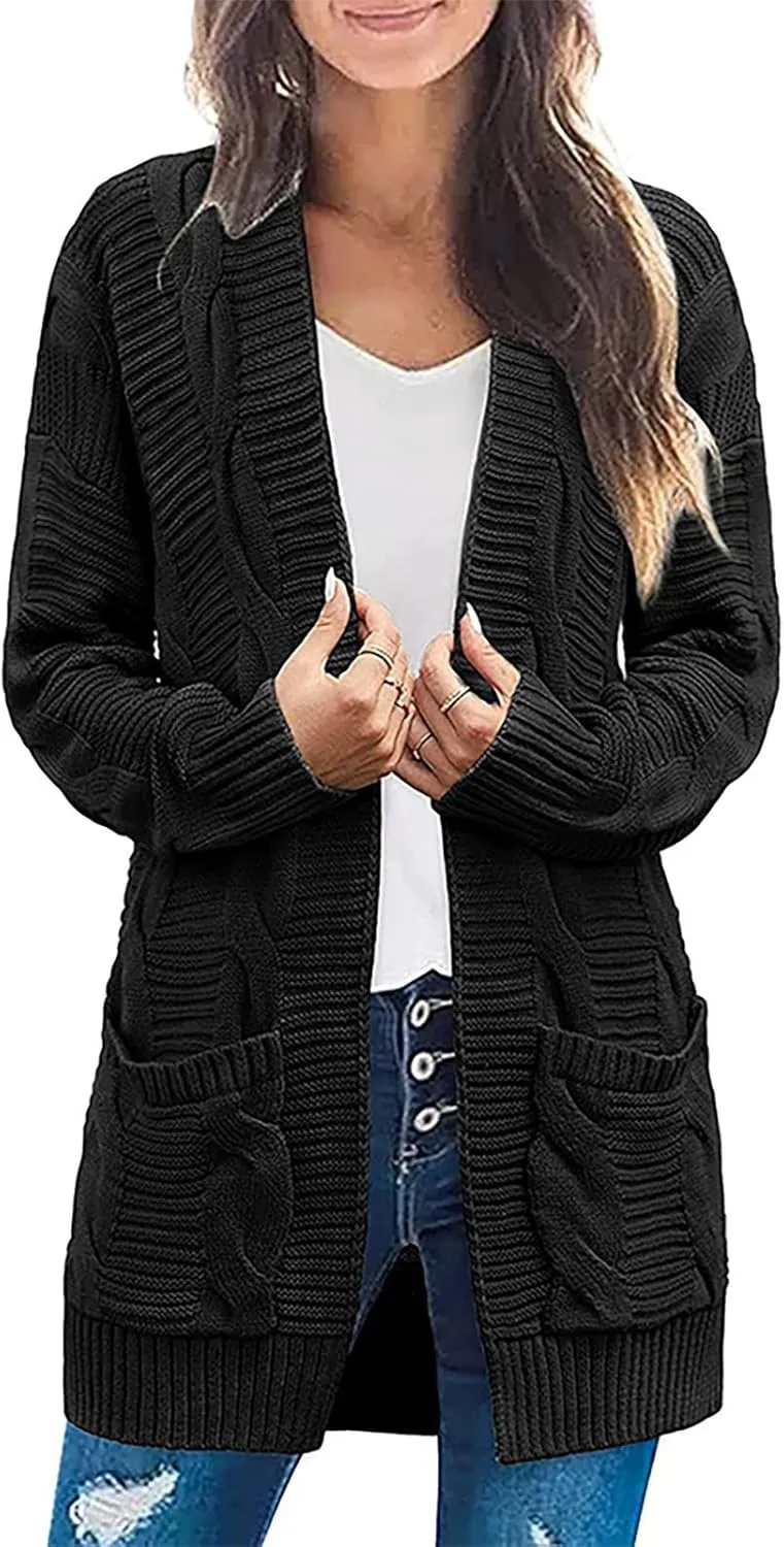Cardigan Sweaters for Women Cable Knit Oversized Cardigans Aesthetic Open Front Chunky Cardigan Sweaters with Pockets