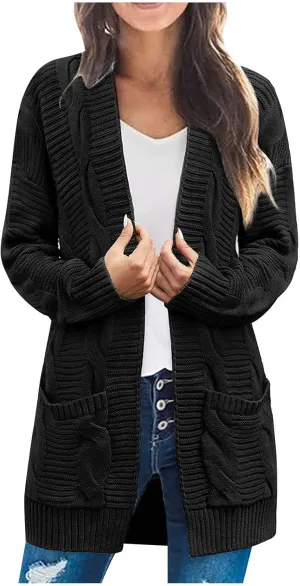 Cardigan Sweaters for Women Cable Knit Oversized Cardigans Aesthetic Open Front Chunky Cardigan Sweaters with Pockets