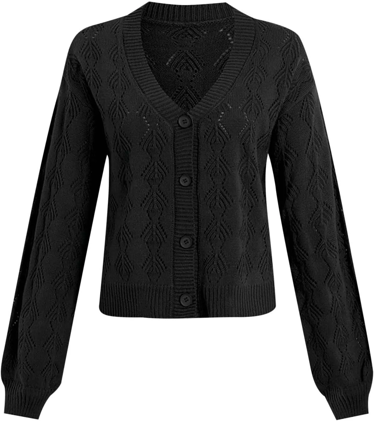 Cardigan Sweaters for Women Lightweight Open Front Chunky Knit Long Sleeve V Neck Button Loose Cropped Cardigan