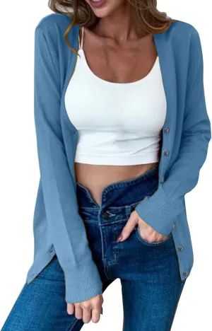 Cardigan Sweaters for Women Lightweight Solid Cropped Kimono Cardigans 2024 Fall Open Front Coat Button Knited Sweater
