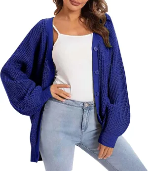 Cardigan Sweaters for Women Open Front Button Down Long Sleeve Knit Jacket Loose Fit Lightweight V Neck Outwear Coats