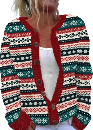 Cardigan Sweaters for Women Trendy Color Block Chunky Knit Open Front Cardigan Casual Button Down Long Sleeve Jacket