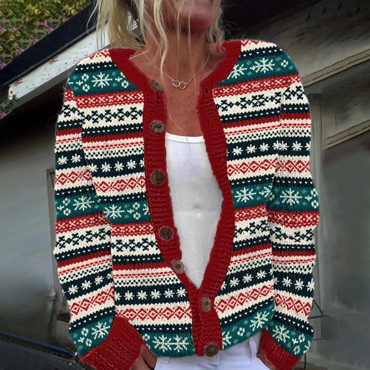 Cardigan Sweaters for Women Trendy Color Block Chunky Knit Open Front Cardigan Casual Button Down Long Sleeve Jacket
