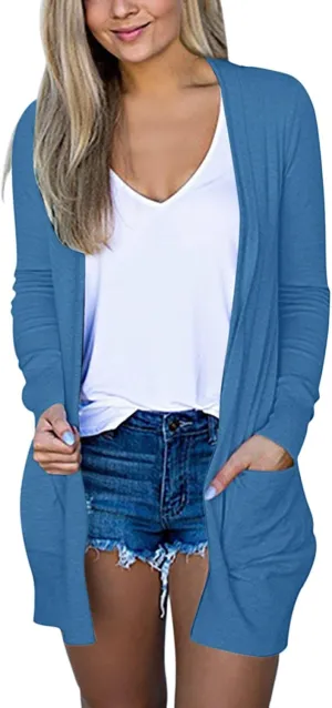 Cardigans for Women 2024,Lightweight Open Front Cardigan Shirts Trendy Dressy Blouses Casual Long Sleeve Pocket