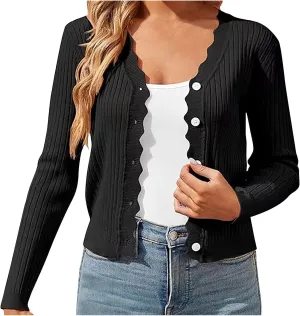 Cardigans for Women Trendy Cropped Solid Open Front Coat Fall Sweaters Vintage Womens Long Sleeve Tops Button Down
