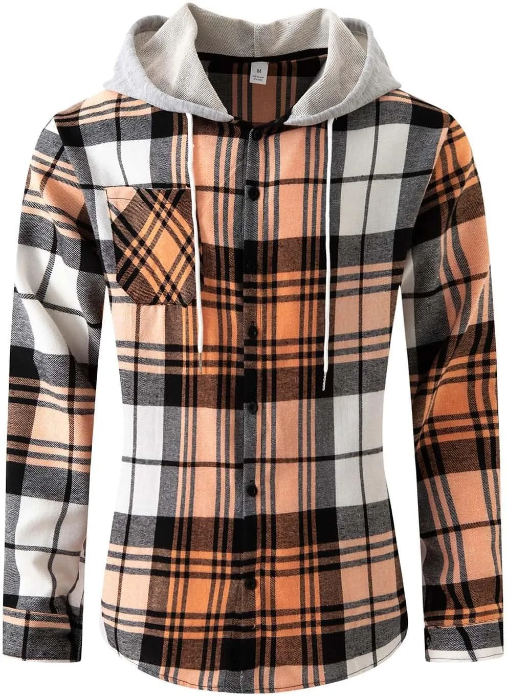 Casual Plaid Hoodies for Men Lightweght Hooded T Shirt Regular Fit Long Sleeve Button Down Shirts Jackets with Pocket