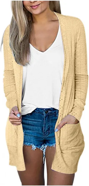 Casual Solid Cardigan Sweaters for Women Fall Open Front Coat Lightweight Knitted Oversized Outwear with Pockets