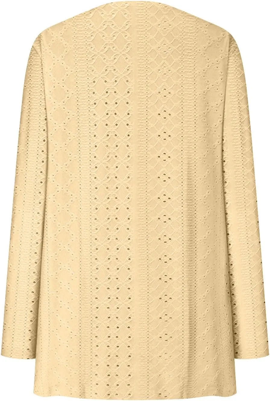 Casual Solid Cardigan Sweaters for Women Fall Open Front Coat Lightweight Knitted Oversized Outwear with Pockets