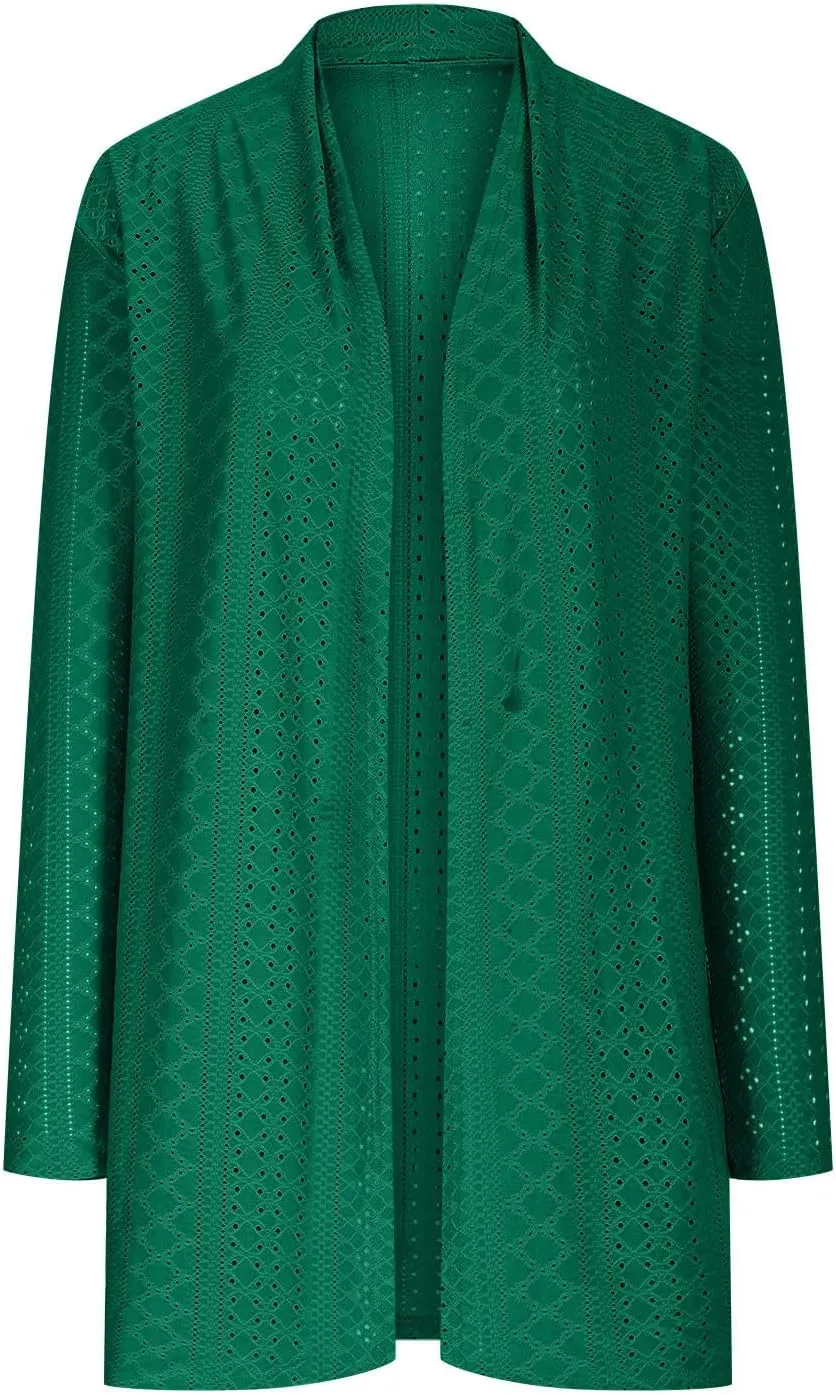 Casual Solid Cardigan Sweaters for Women Fall Open Front Coat Lightweight Knitted Oversized Outwear with Pockets