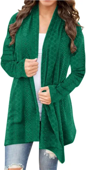 Casual Solid Cardigan Sweaters for Women Fall Open Front Coat Lightweight Knitted Oversized Outwear with Pockets