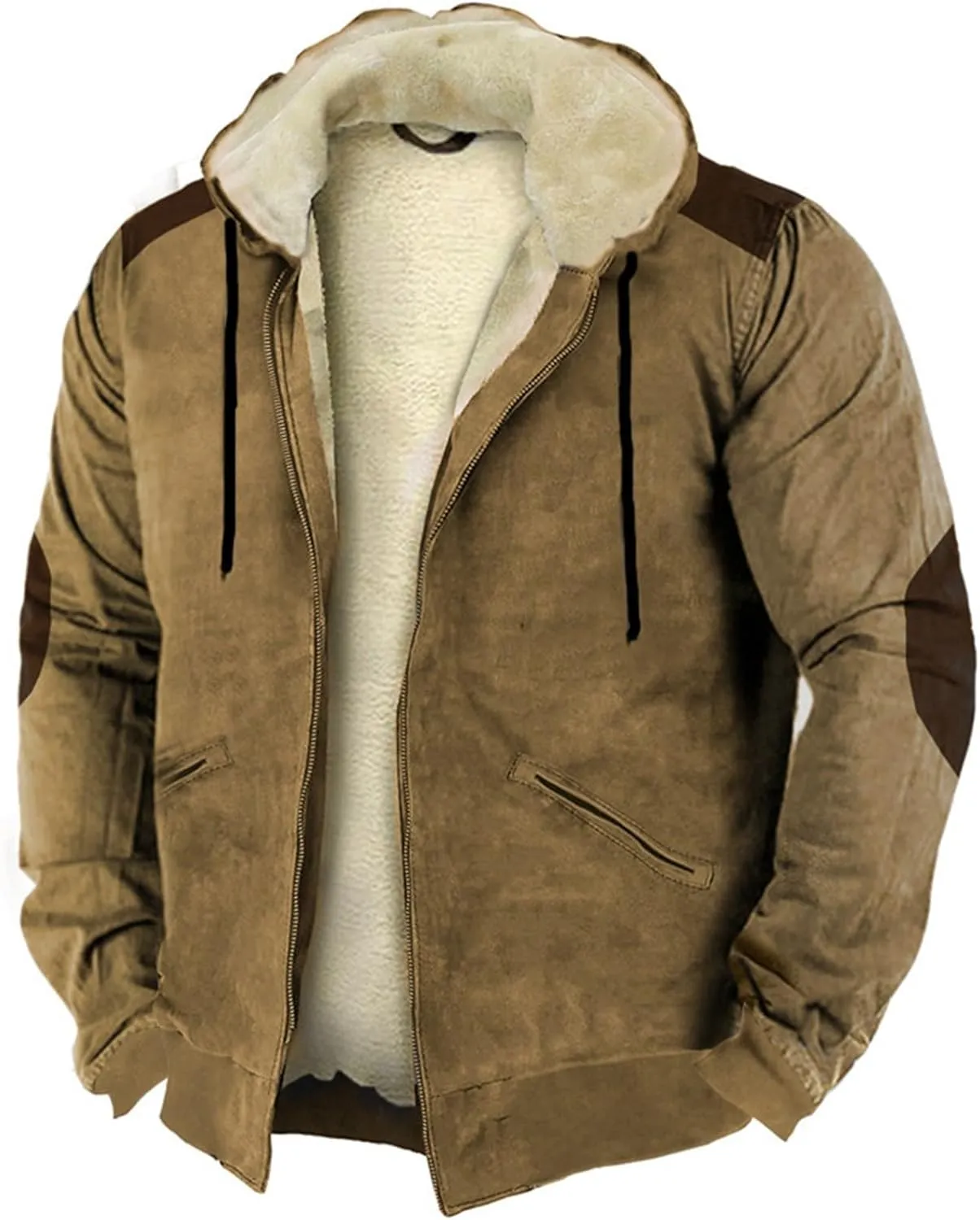 Casual Thicken Hooded Jackets for Men Retro Winter Zip Up Heavyweight Hoodies Fleece Sherpa Lined Warm Coat Outerwear