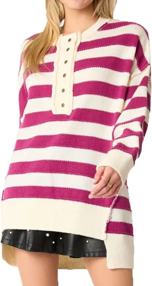 cffvdiz Women's Cable Knit Pullover Sweater Casual Loose Long Sleeve Striped Button Winter Sweater Tops