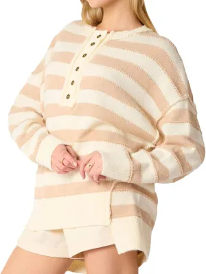 cffvdiz Women's Cable Knit Pullover Sweater Casual Loose Long Sleeve Striped Button Winter Sweater Tops