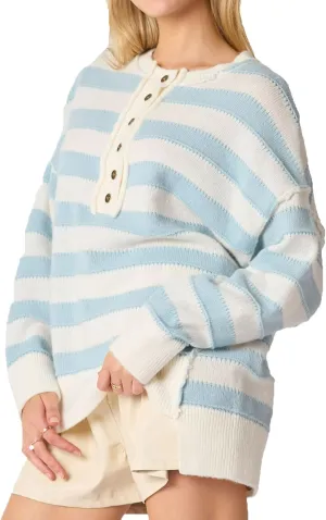 cffvdiz Women's Cable Knit Pullover Sweater Casual Loose Long Sleeve Striped Button Winter Sweater Tops