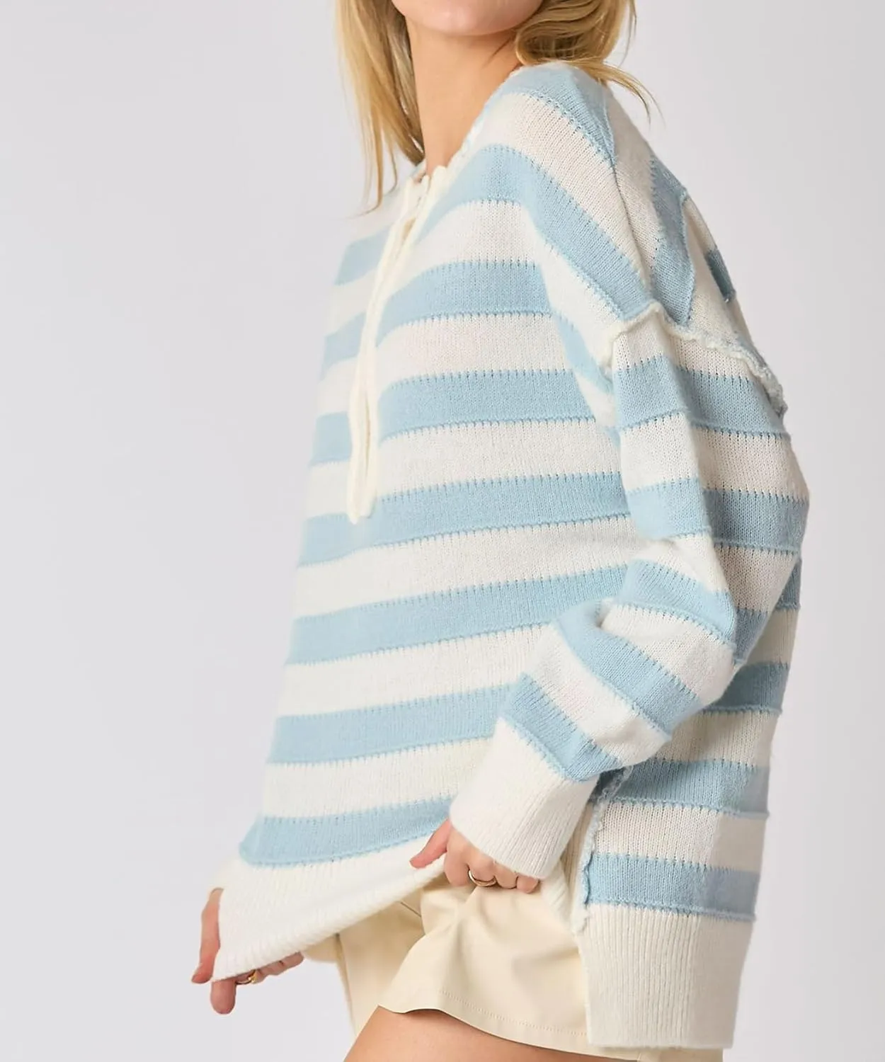 cffvdiz Women's Cable Knit Pullover Sweater Casual Loose Long Sleeve Striped Button Winter Sweater Tops