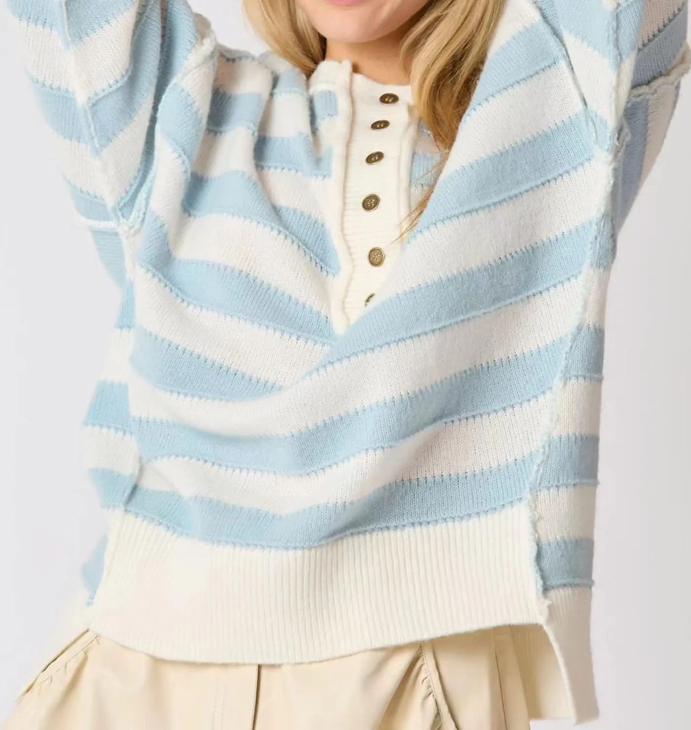 cffvdiz Women's Cable Knit Pullover Sweater Casual Loose Long Sleeve Striped Button Winter Sweater Tops