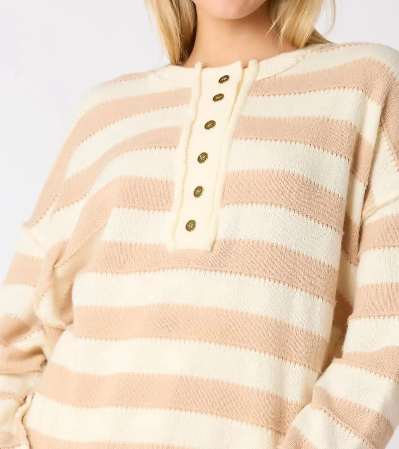 cffvdiz Women's Cable Knit Pullover Sweater Casual Loose Long Sleeve Striped Button Winter Sweater Tops