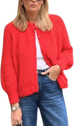 CHARTOU Women's Open Front Cable Knit Cardigan Sweaters Button Down Crewneck Cropped Y2K Fall Outfits 2024