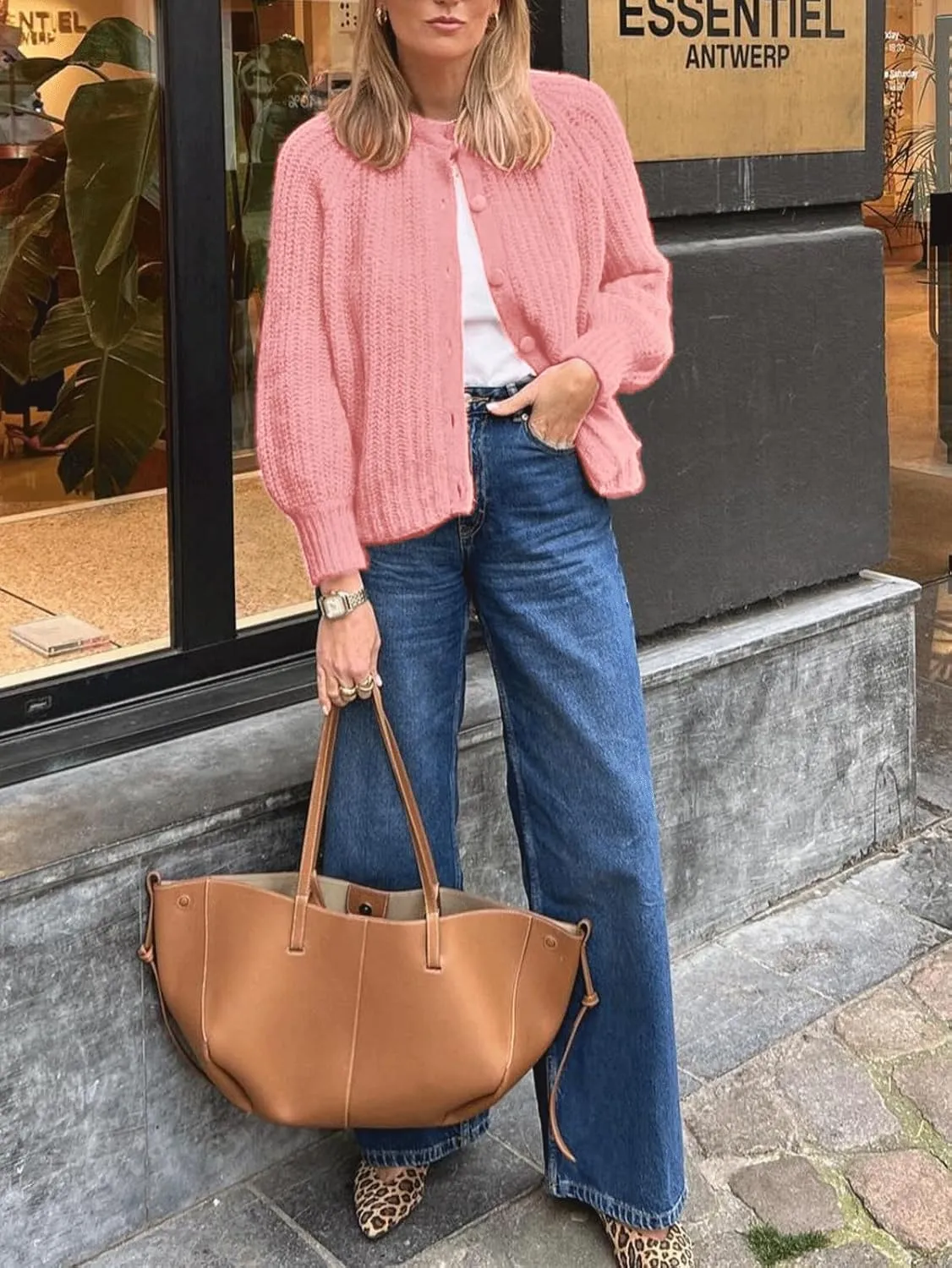 CHARTOU Women's Open Front Cable Knit Cardigan Sweaters Button Down Crewneck Cropped Y2K Fall Outfits 2024