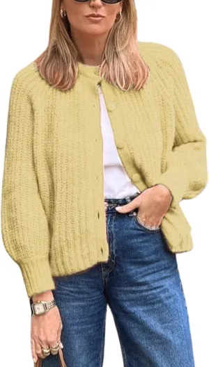 CHARTOU Women's Open Front Cable Knit Cardigan Sweaters Button Down Crewneck Cropped Y2K Fall Outfits 2024