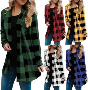 Checkered Cardigan for Women 2024 Trendy Long Sleeve Loose Soft Flannel Shirt Buffalo Plaid Fall Outfits with Pockets