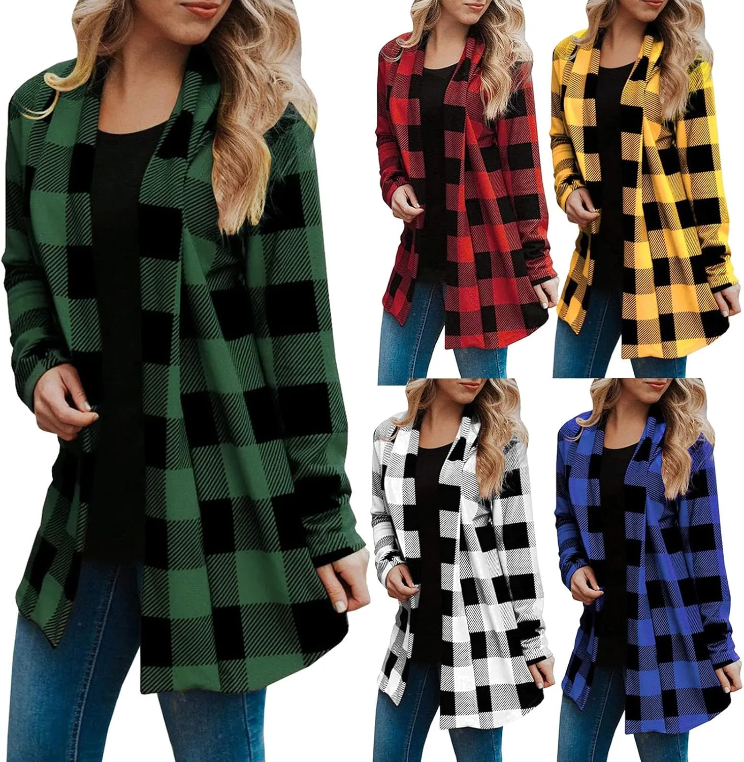 Checkered Cardigan for Women 2024 Trendy Long Sleeve Loose Soft Flannel Shirt Buffalo Plaid Fall Outfits with Pockets