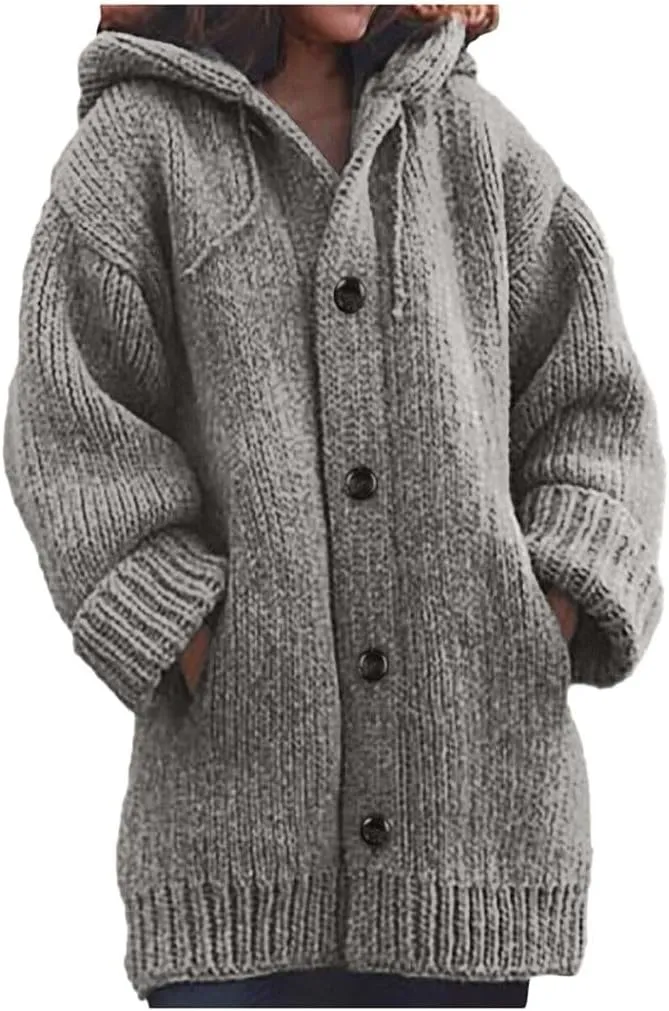 ChicCrate Fall Sweaters for Women Trendy Chunky Knit Open Front Cardigan Button Down Long Sleeve Shirt Loose Plus Size Tops