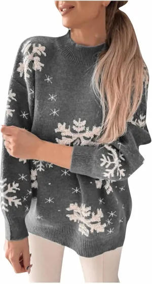 Christmas Sweaters for Women Xmas Reindeer Funny Ugly Sweater Long Sleeve Basic Cable Knit Sweaters Crewneck Cozy Top