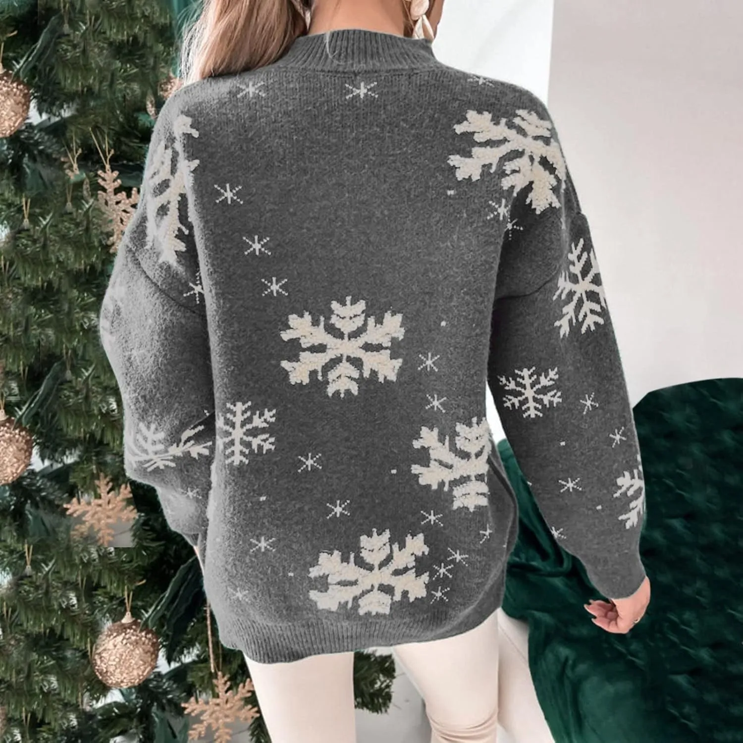 Christmas Sweaters for Women Xmas Reindeer Funny Ugly Sweater Long Sleeve Basic Cable Knit Sweaters Crewneck Cozy Top