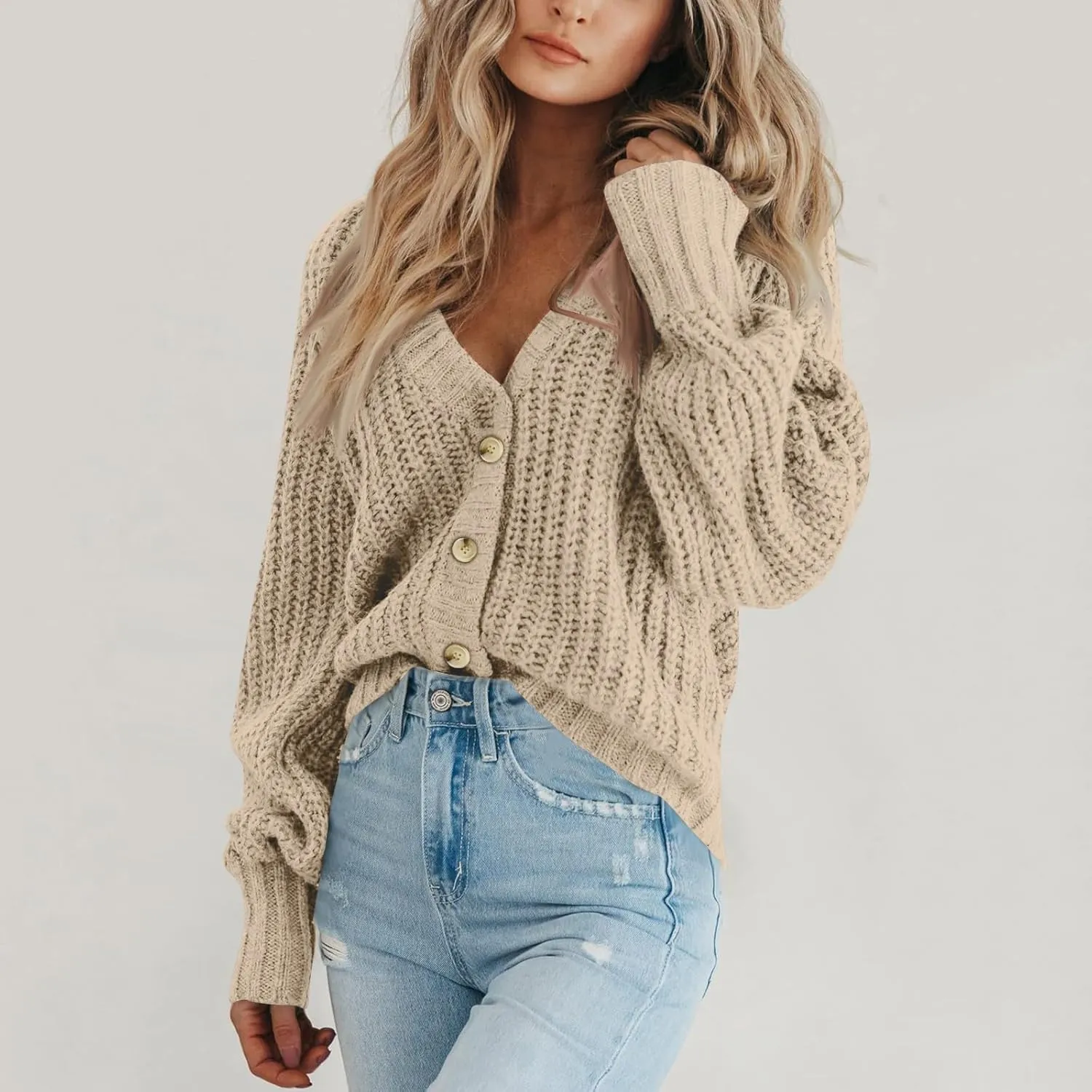 Chunky Cardigan Sweaters for Women Cable Knit Open Front Cardigan with Pockets Oversized Loose Long Sleeve Sweaters