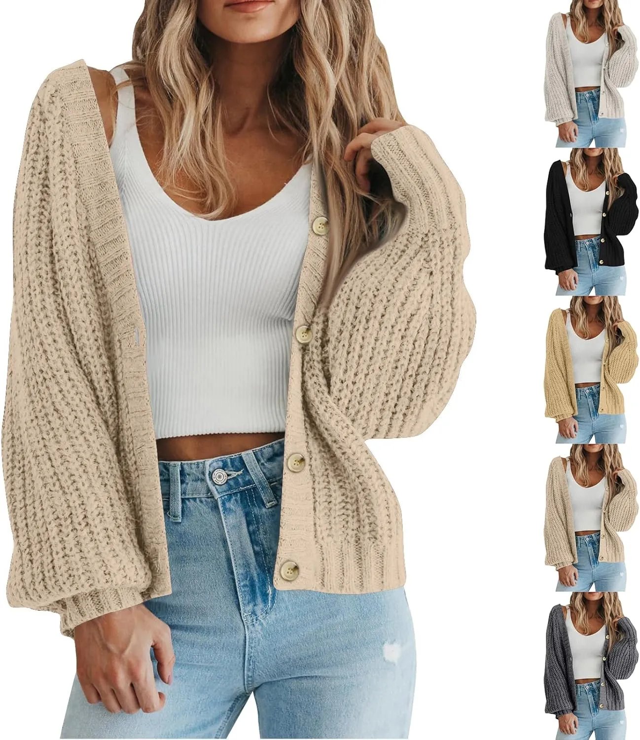 Chunky Cardigan Sweaters for Women Cable Knit Open Front Cardigan with Pockets Oversized Loose Long Sleeve Sweaters