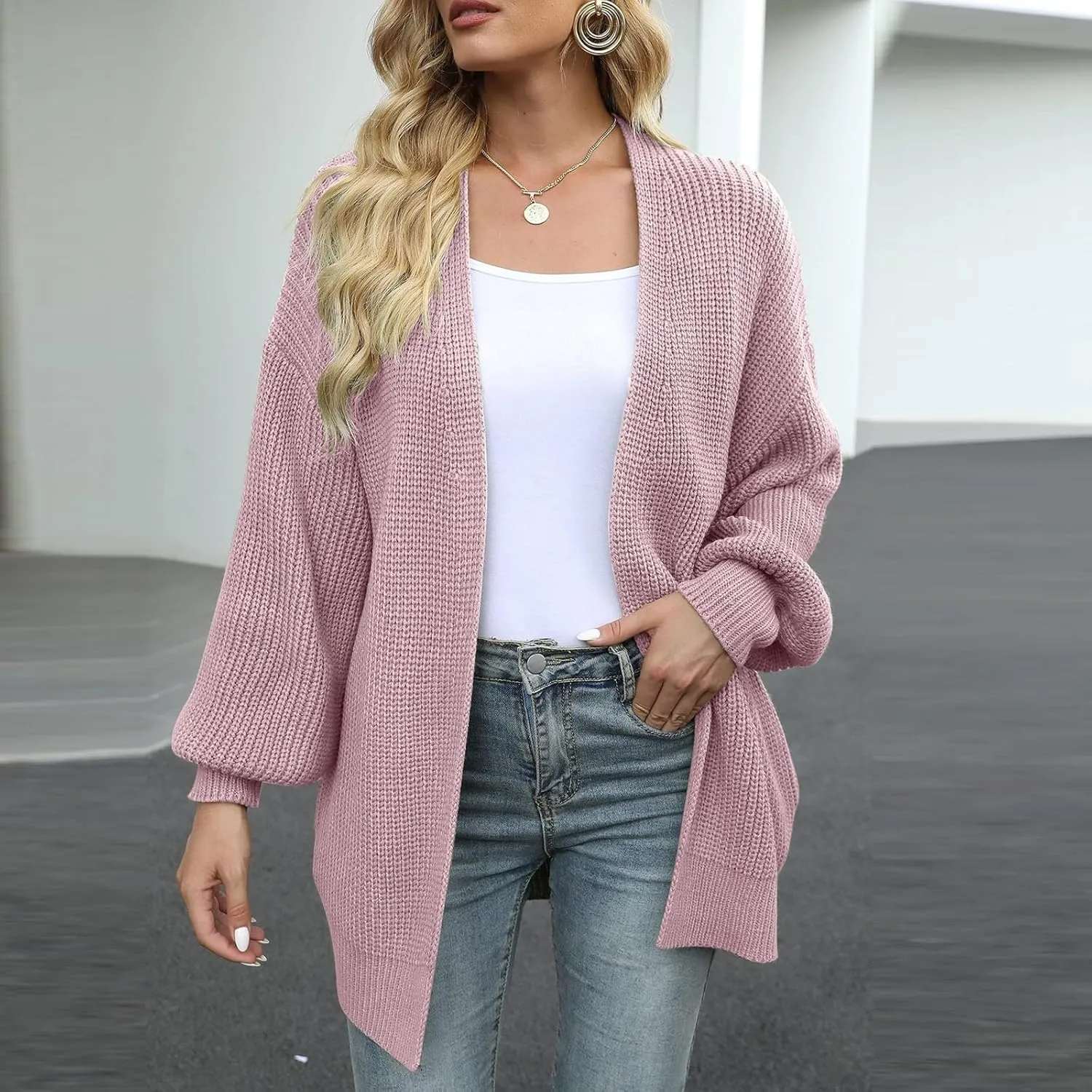 Chunky Cardigan Sweaters for Women Long Sleeve Open Front Cardigan Oversized Knit Sweaters with Pockets