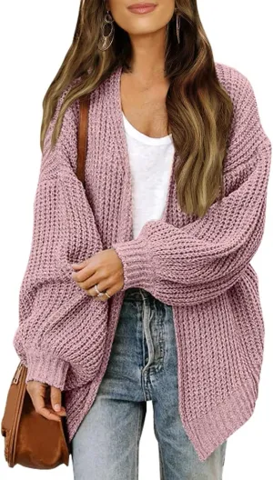 Chunky Cardigan Sweaters for Women Long Sleeve Open Front Cardigan Oversized Knit Sweaters with Pockets