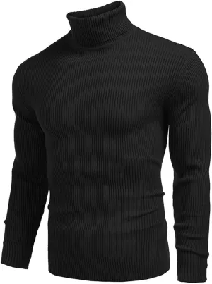 Chunky Knit Sweaters for Men Long Sleeve High Neck Classic Pullover Stretchy Winter Fashion Thermal Sweaters