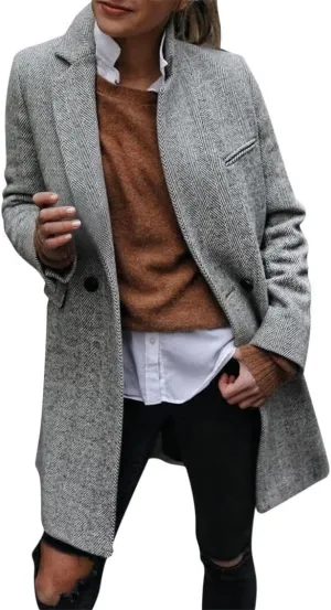 Coats for Women Winter Stand Collar Wool Blend Coats Thicken Blazer Jacket