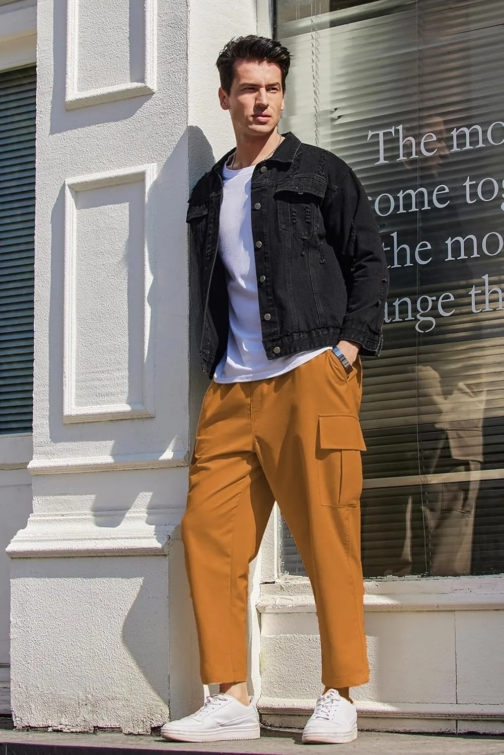 COOFANDY Mens Cargo Pants Relaxed Fit Casual Linen Pants Drawstring Sweatpants with 6 Pockets