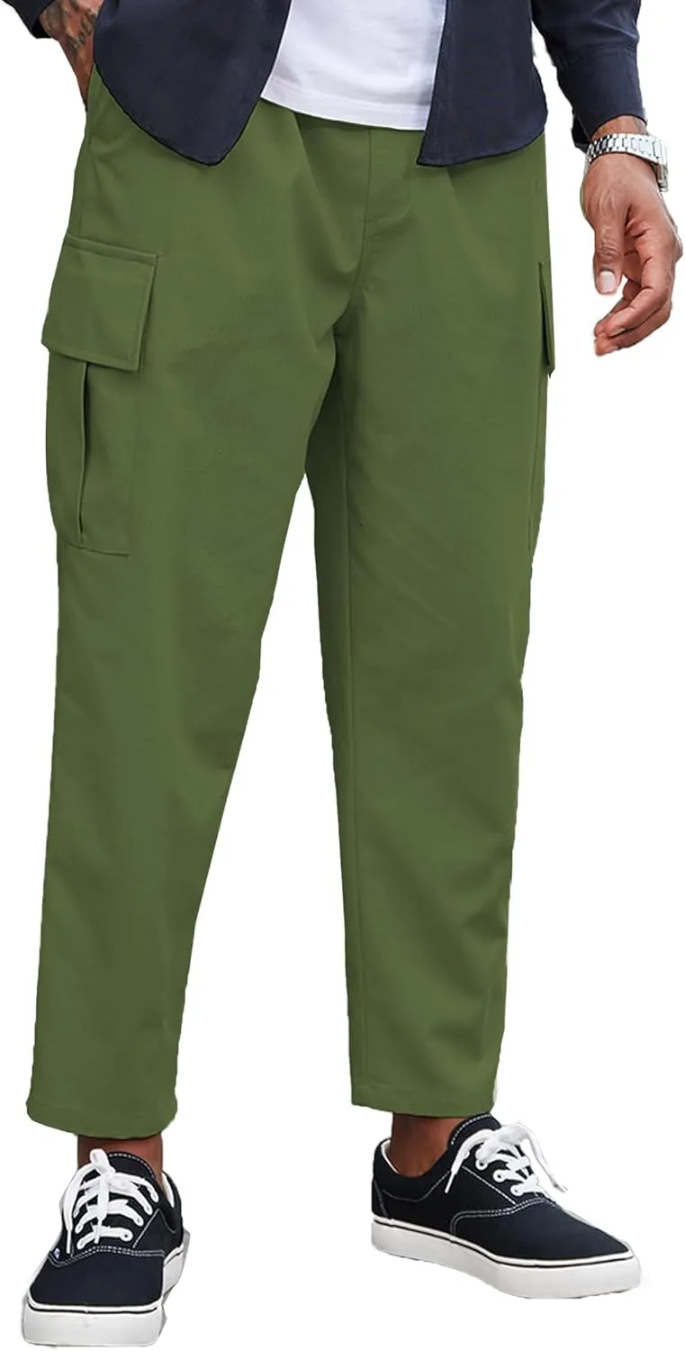 COOFANDY Mens Cargo Pants Relaxed Fit Casual Linen Pants Drawstring Sweatpants with 6 Pockets