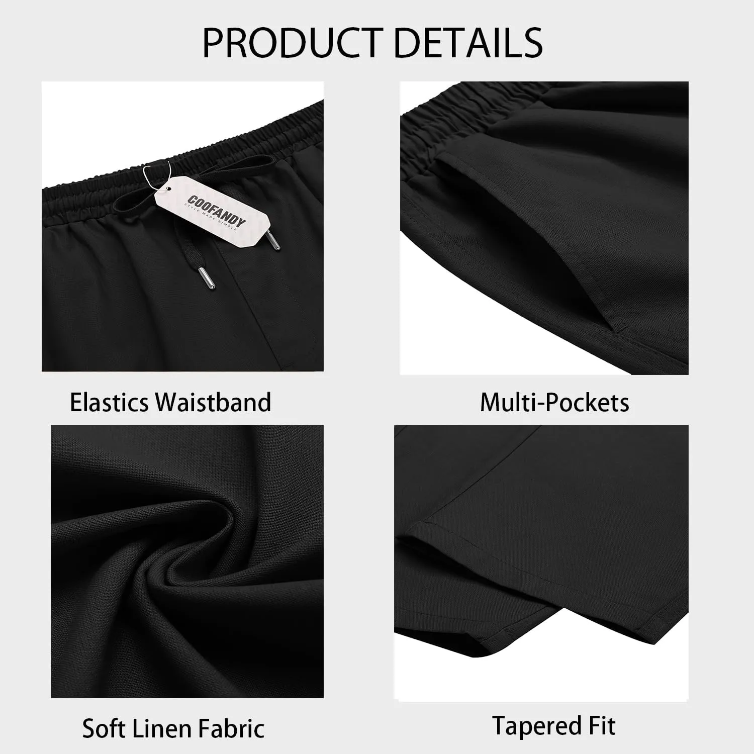 COOFANDY Mens Cargo Pants Relaxed Fit Casual Linen Pants Drawstring Sweatpants with 6 Pockets