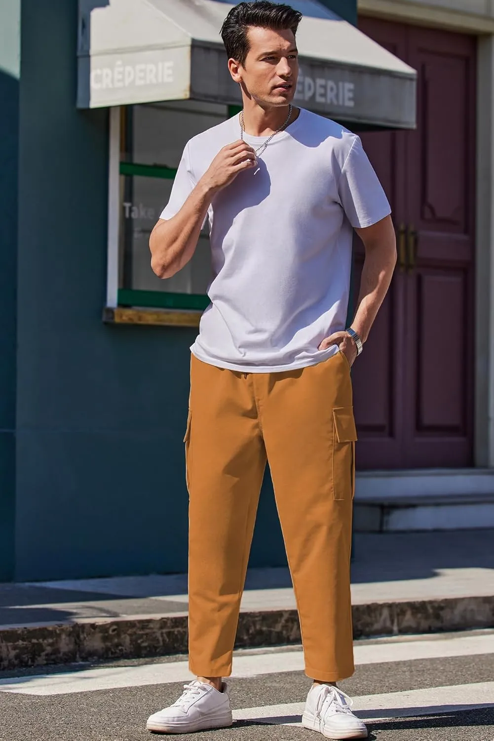 COOFANDY Mens Cargo Pants Relaxed Fit Casual Linen Pants Drawstring Sweatpants with 6 Pockets