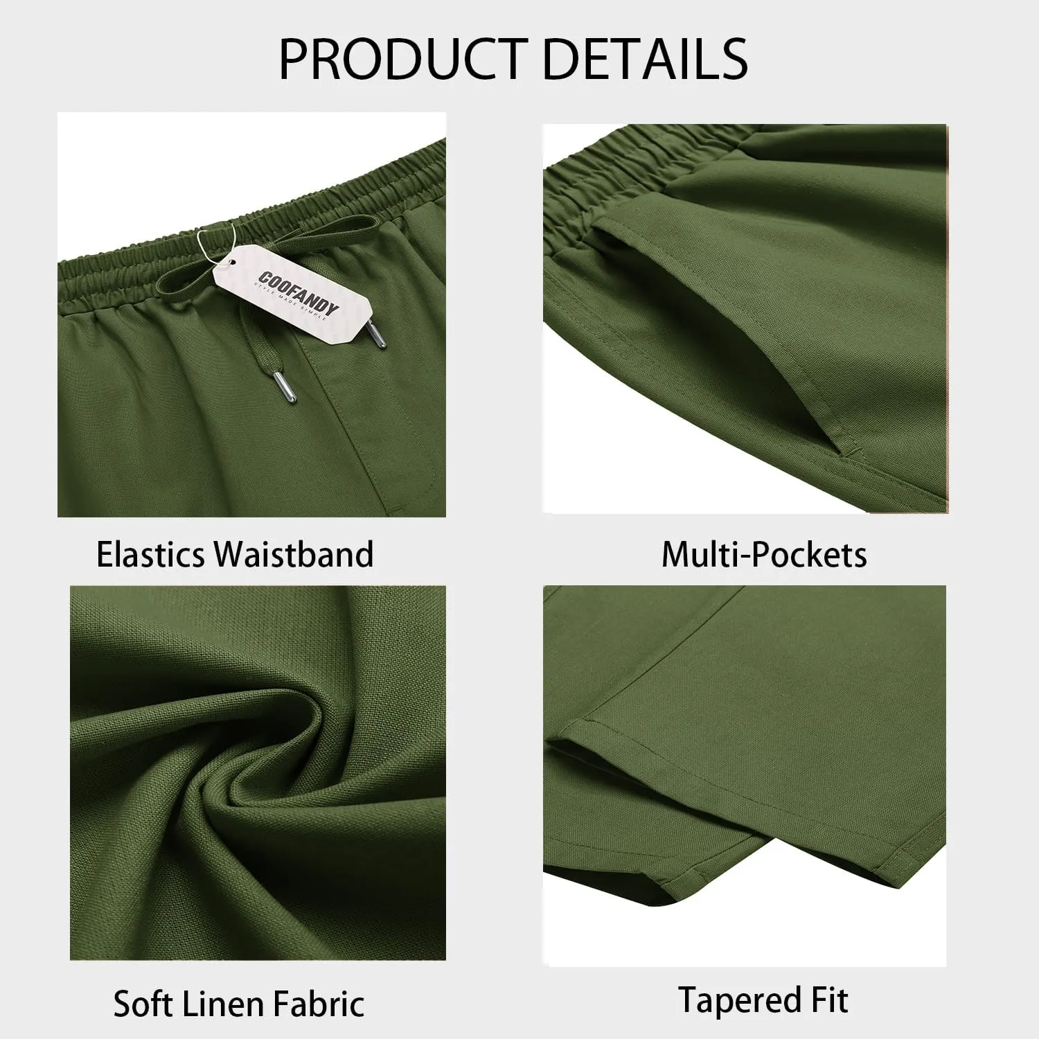 COOFANDY Mens Cargo Pants Relaxed Fit Casual Linen Pants Drawstring Sweatpants with 6 Pockets