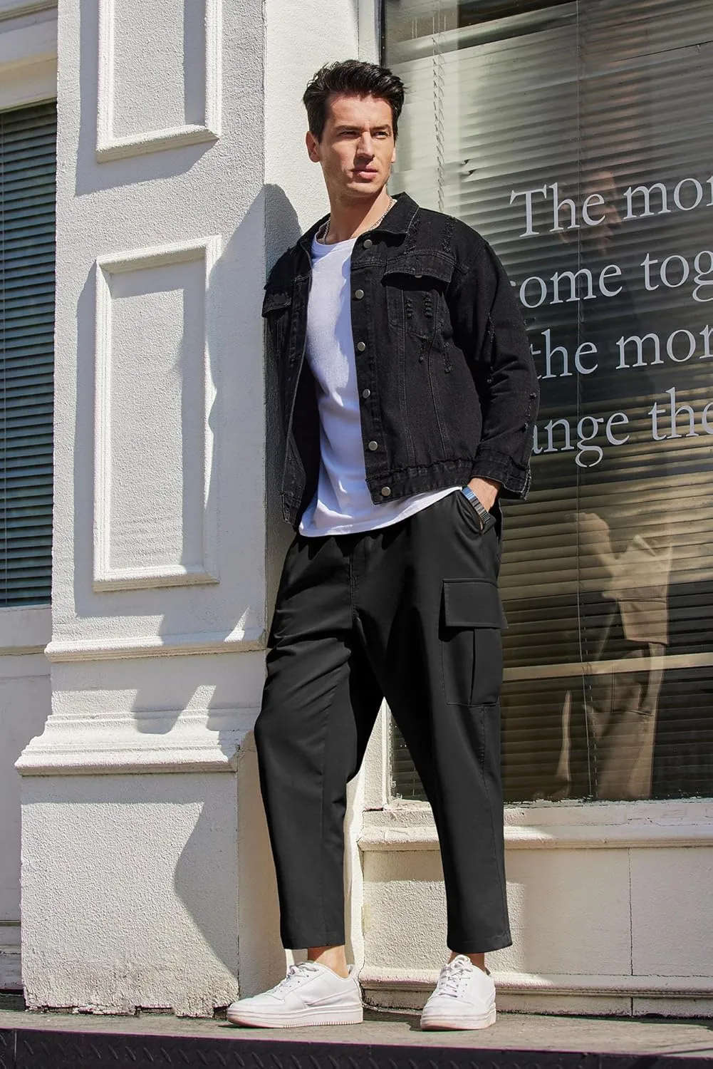 COOFANDY Mens Cargo Pants Relaxed Fit Casual Linen Pants Drawstring Sweatpants with 6 Pockets